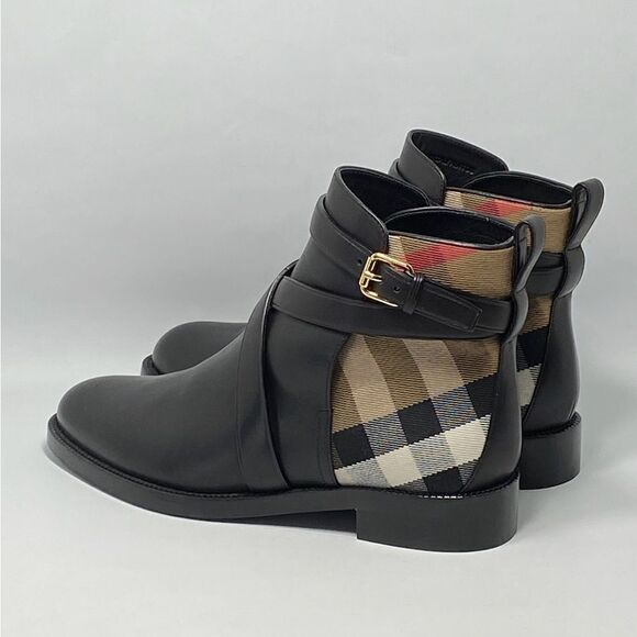 Burberry Pryle House Check & Leather Ankle Boots size 38 - Picture 6 of 11